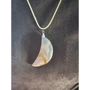 Natural Flower Agate Crescent Moon Pendant Necklace